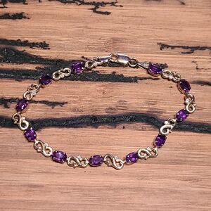 10k Yellow Gold Diamond and Amethyst Stone Tennis Bracelet